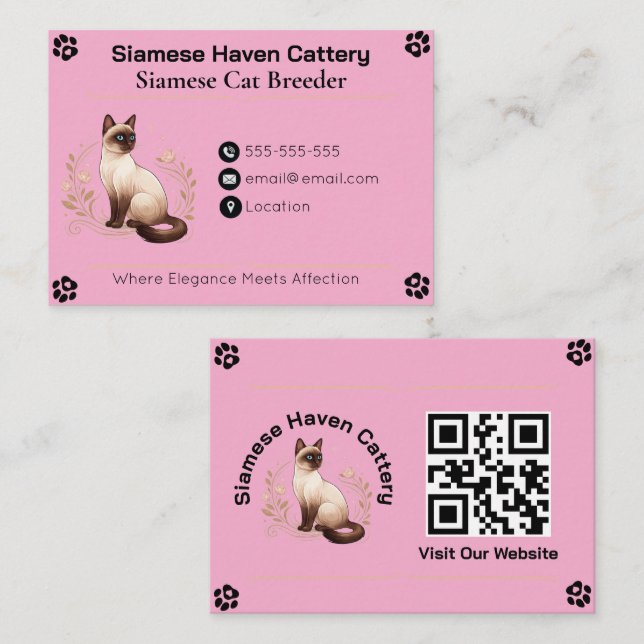 Carte de visite élégante et personnalisée pour cha (Devant / Derrière)