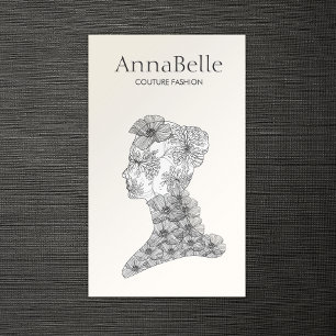 Carte De Visite Élégante femme de beauté florale noire et blanche