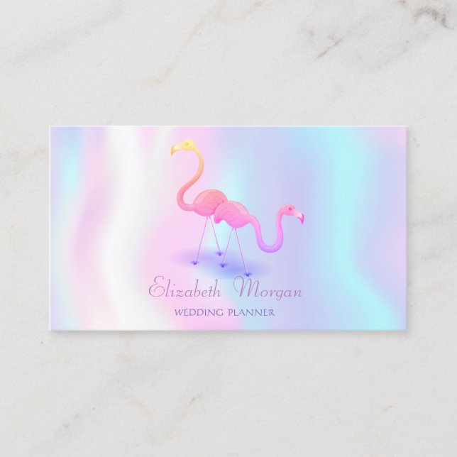 Carte De Visite Elégante Fille Moderne Drôle, Flamants roses, Holo (Devant)