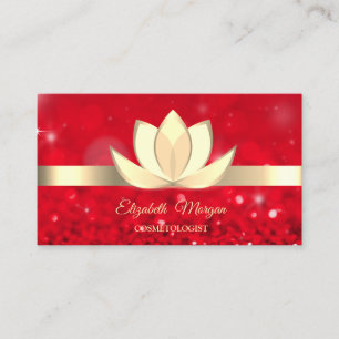 Carte De Visite Élégante fleur de lotus dorée Bokeh rouge Yoga Rei