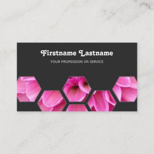 Carte De Visite Élégante fleur rose minimale sur hexagones gris