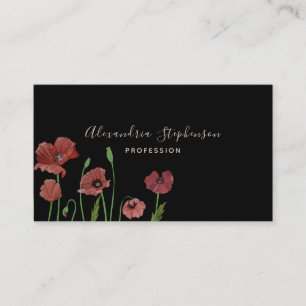 Carte De Visite Élégante florale de pavot rouge sur le noir