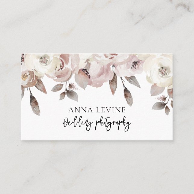 Carte De Visite Elégante frontière florale Rose Dusty Mauve (Devant)