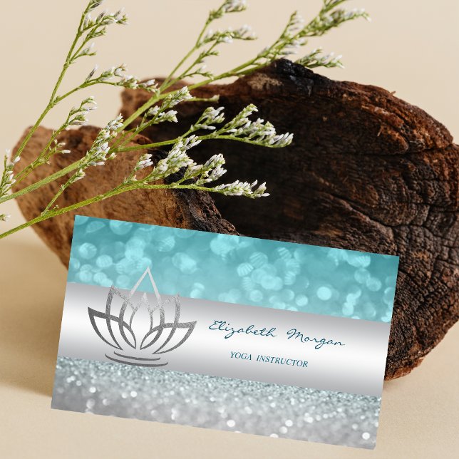 Carte De Visite Élégante Glitterie moderne Bokeh Silver Lotus (Créateur téléchargé)