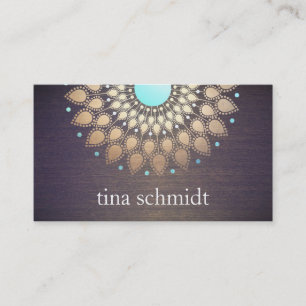 Carte De Visite Elegante Goldfolie Verziert Blatt Mandala Holz