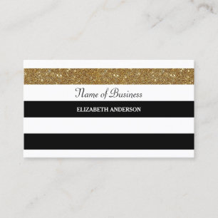 Carte De Visite Elégante Grilles Noir et Blanc Or FAUX Glitz