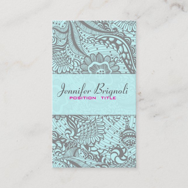 Carte De Visite Elégante Gris & Pastel Bleu Fleurs Abstraites 2 (Devant)