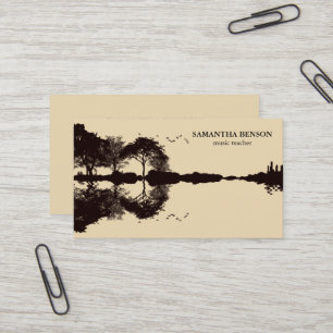 Carte De Visite Elégante Guitare Lac Ombre Paysage Musique Amour