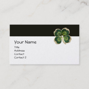 CARTE DE VISITE ÉLÉGANTE JUMEAU SHAMROCK VERT D'OR AVEC PERLES
