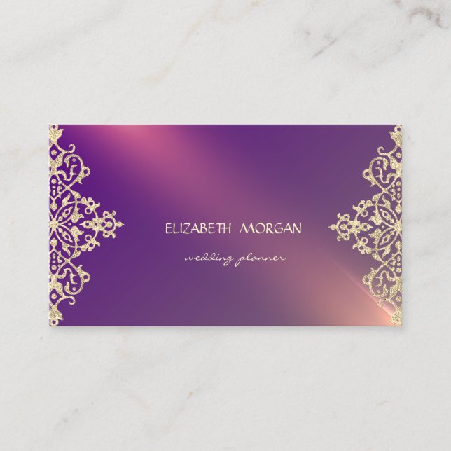 Carte De Visite Élégante Lace d'or violet professionnelle moderne (Devant)
