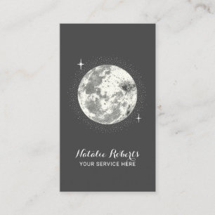 Carte De Visite Élégante Lune et étoiles Spa et salon gris foncé