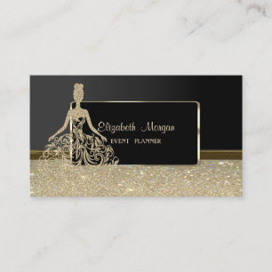 Carte De Visite Élégante Luxueuse Élégante, Robe Pailletée Faux Or