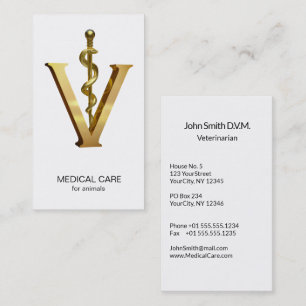 Carte De Visite Elégante médecine vétérinaire Or V Vet Asclepius