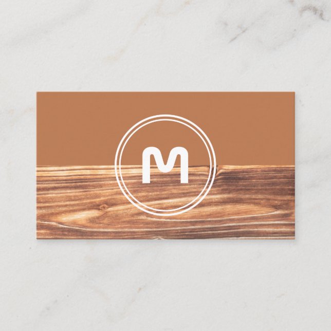 Carte De Visite Élégante menuiserie marron deux tons bois monogram (Devant)
