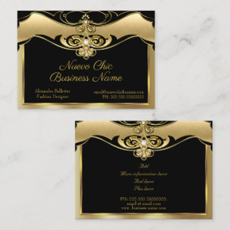 Carte De Visite Élégante Mode élégant Beige Or Gems Noir