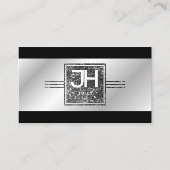 Carte de visite élégante moderne argent et noir po (Devant)