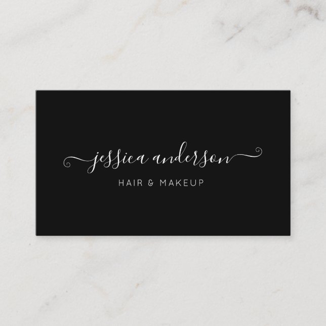 Carte De Visite Élégante Noir Blanc Moderne Chic Script Calligraph (Devant)