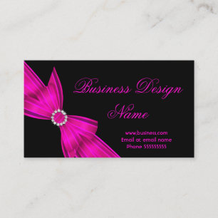 Carte De Visite Elégante Noir Hot Rose Diamond Bow Design 2