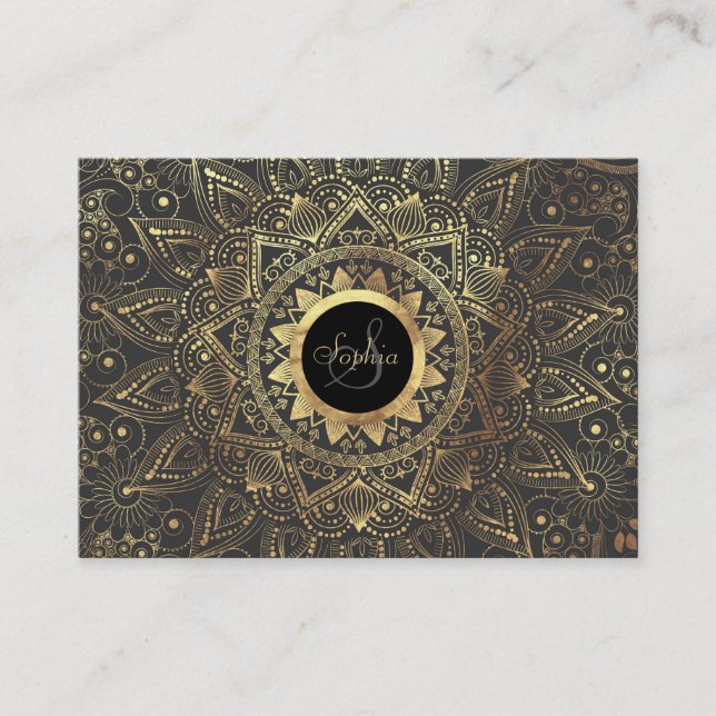 Carte De Visite Elégante oeuvre de mandala en or (Devant)