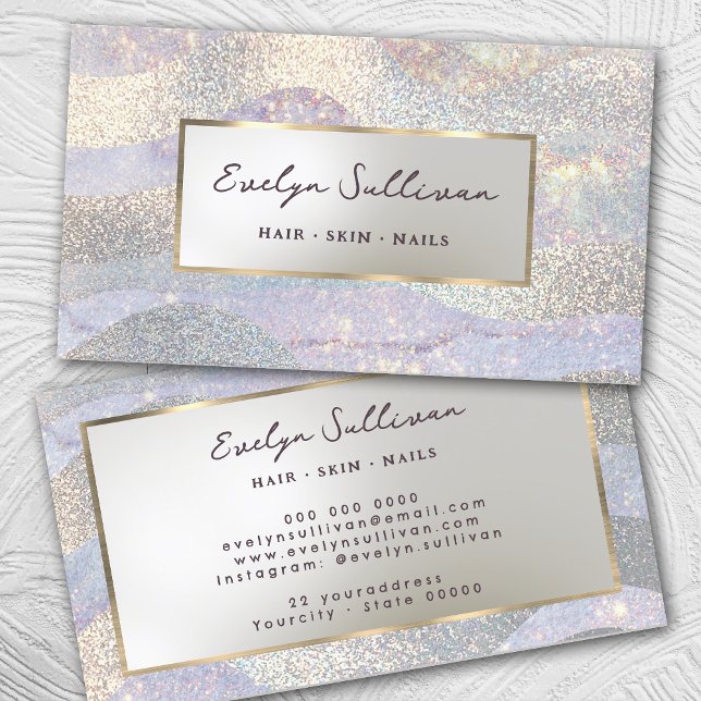 Carte De Visite Elégante parties scintillant aquarelle vagues cart (Créateur téléchargé)