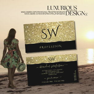 Carte De Visite Elégante Parties scintillant d'or noir Lumineuses 