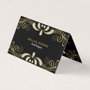 Carte De Visite Elégante Parties scintillant noire et blanche Flex