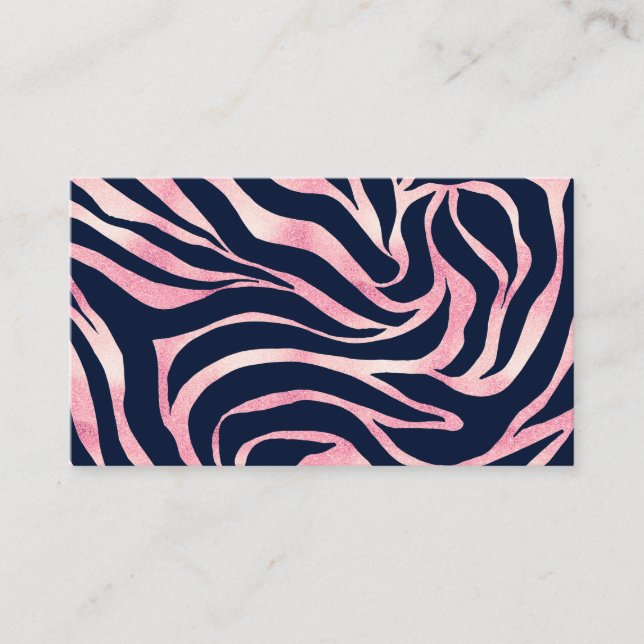 Carte De Visite Elégante Parties scintillant Rose or Zebra Blue Po (Devant)