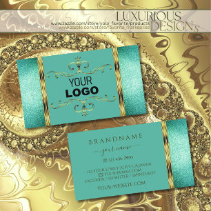 Carte De Visite Elégante Parties scintillant Turquoise Gold Bordur
