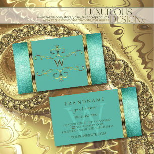 Carte De Visite Elégante Parties scintillant Turquoise Gold Bordur