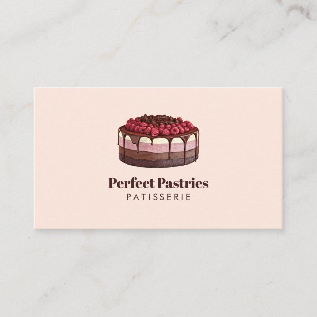 Carte De Visite Élégante pâtisserie de gâteau aux framboises aquar (Devant)