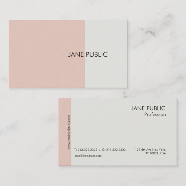 Carte De Visite Élégante Plain Moderne Professionnel Beige Chic (Devant / Derrière)