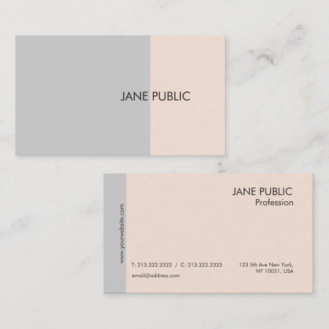 Carte De Visite Élégante Plaque moderne Professional Gris et Beige (Devant / Derrière)