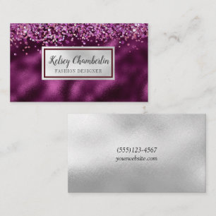 Carte De Visite Elégante Plum & Argent Sparkle Confetti