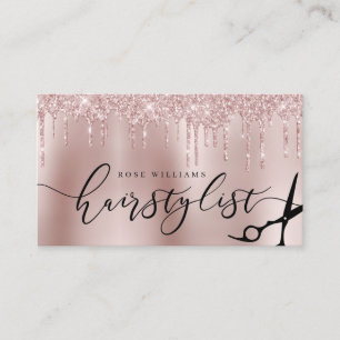 Carte De Visite Elégante rose de parties scintillant d'or ciseaux 