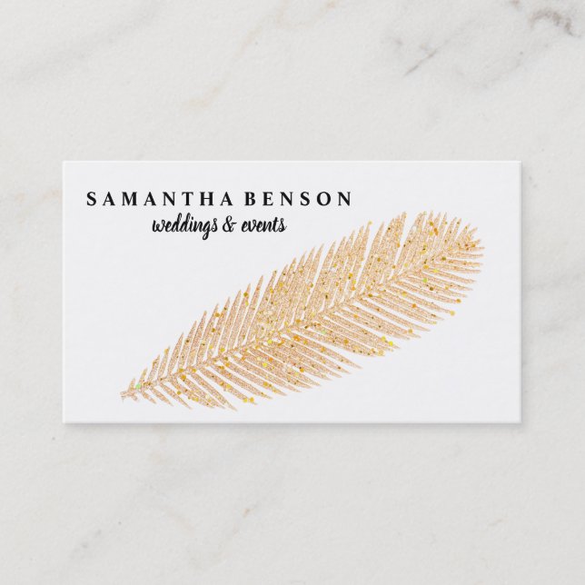 Carte De Visite Elégante Rose Gold Faux Parties scintillant Feathe (Devant)