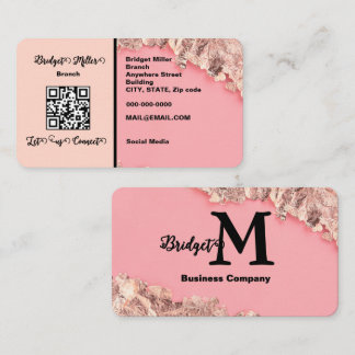 Carte de visite élégante Rose Gold Foil Rose QR