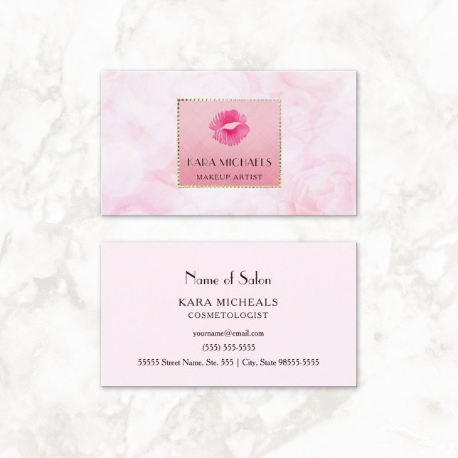 Carte De Visite Élégante Rose Lips Kiss Maquillage Artiste Rose Fl (Elegant Pink Lips Kiss Makeup Artist Rose Floral Business Cards)