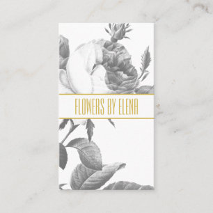 Carte De Visite Elégante rose noire et blanche fleurs chic or