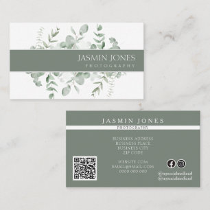 Carte De Visite Élégante Sauge Verte Aquarelle Eucalyptus