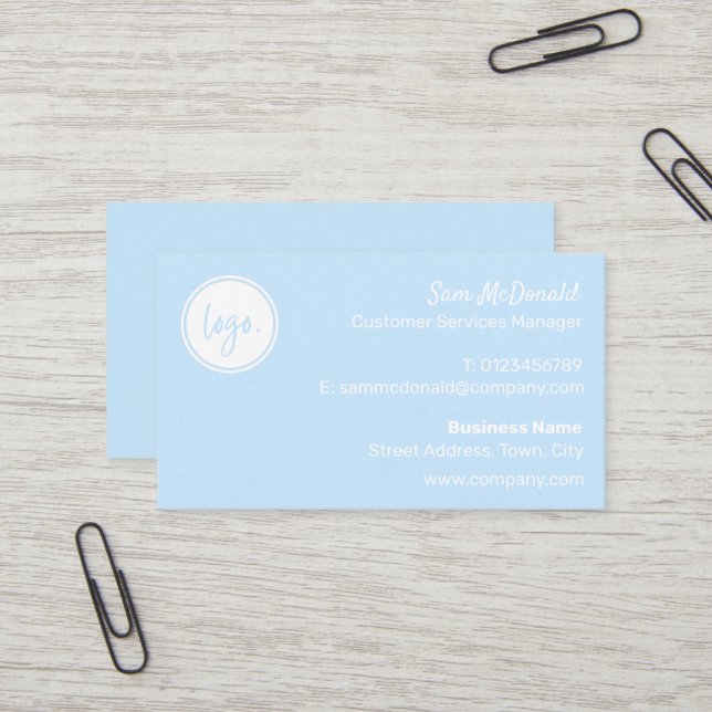 CARTE DE VISITE ÉLÉGANTE SIMPLE BLEU BUSINESS LOGO COMPANY MARQUE (Devant/Arrière en situation)