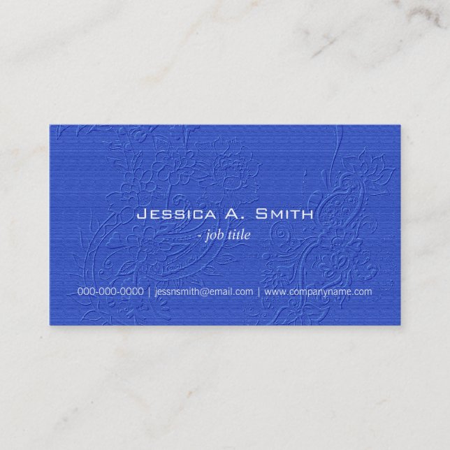 Carte De Visite Élégante texture de tissu floral brodé bleu (Devant)