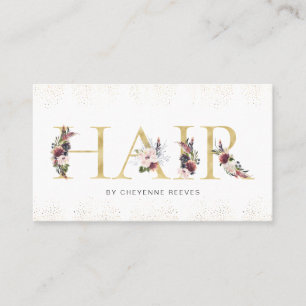 Carte De Visite Élégante Typographie Florale Aquarelle Cheveux