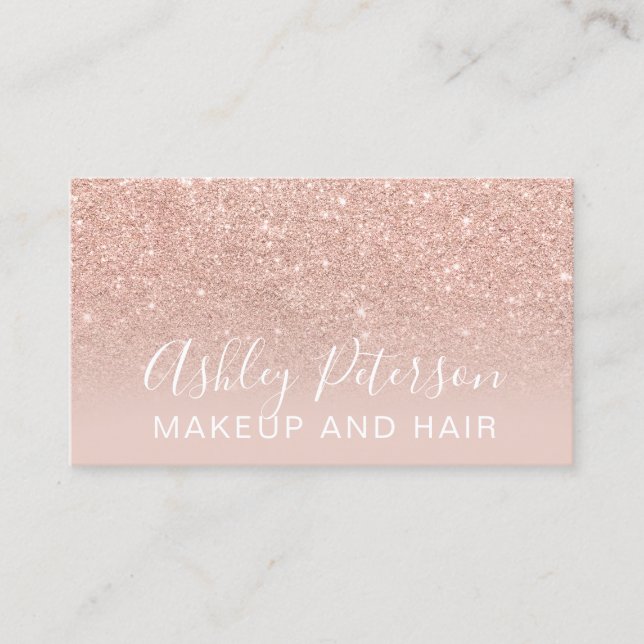 Carte De Visite Élégante typographie rose parties scintillant doré (Devant)
