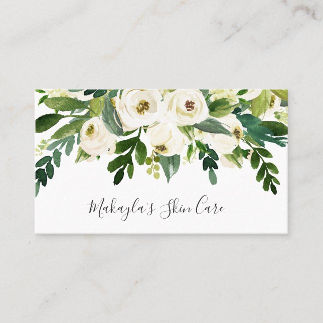 Carte De Visite Elégante verdure Rose Aquarelle blanc Floral (Devant)