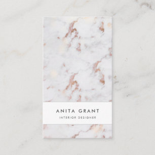 Carte De Visite Élégante verticale en marbre blanc et rose