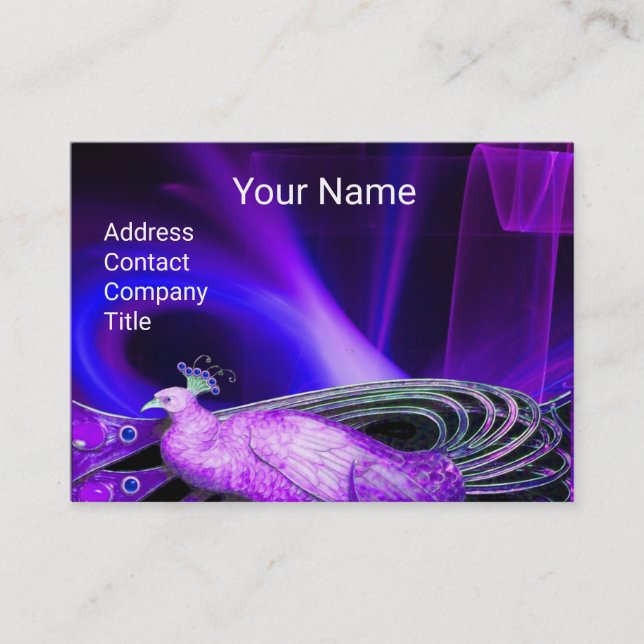 CARTE DE VISITE ÉLÉGANTE VIOLET PURPLE PEACOCK EN BLEU NOIR SWIRLS (Devant)