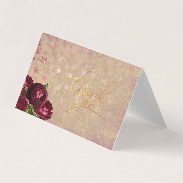 Carte De Visite Élégantes Roses Rouges Tombant Merci Floral Feuill (Devant)