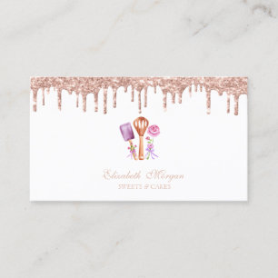 Carte De Visite Élégants outils de pâtisserie fleurs gouttes or ro