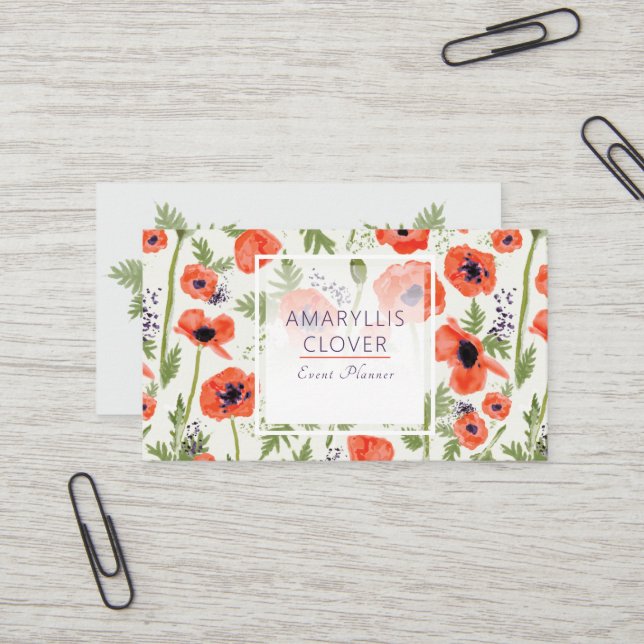 Carte De Visite Élégants Pépites Orange Floral Pattern (Devant/Arrière en situation)