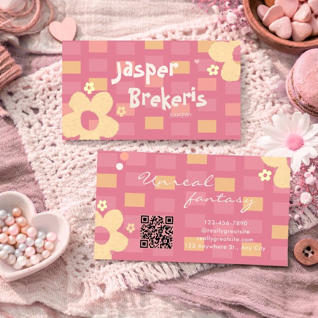 Carte De Visite Elegent Retro Chic Pink Daisy Cute  (Créateur téléchargé)